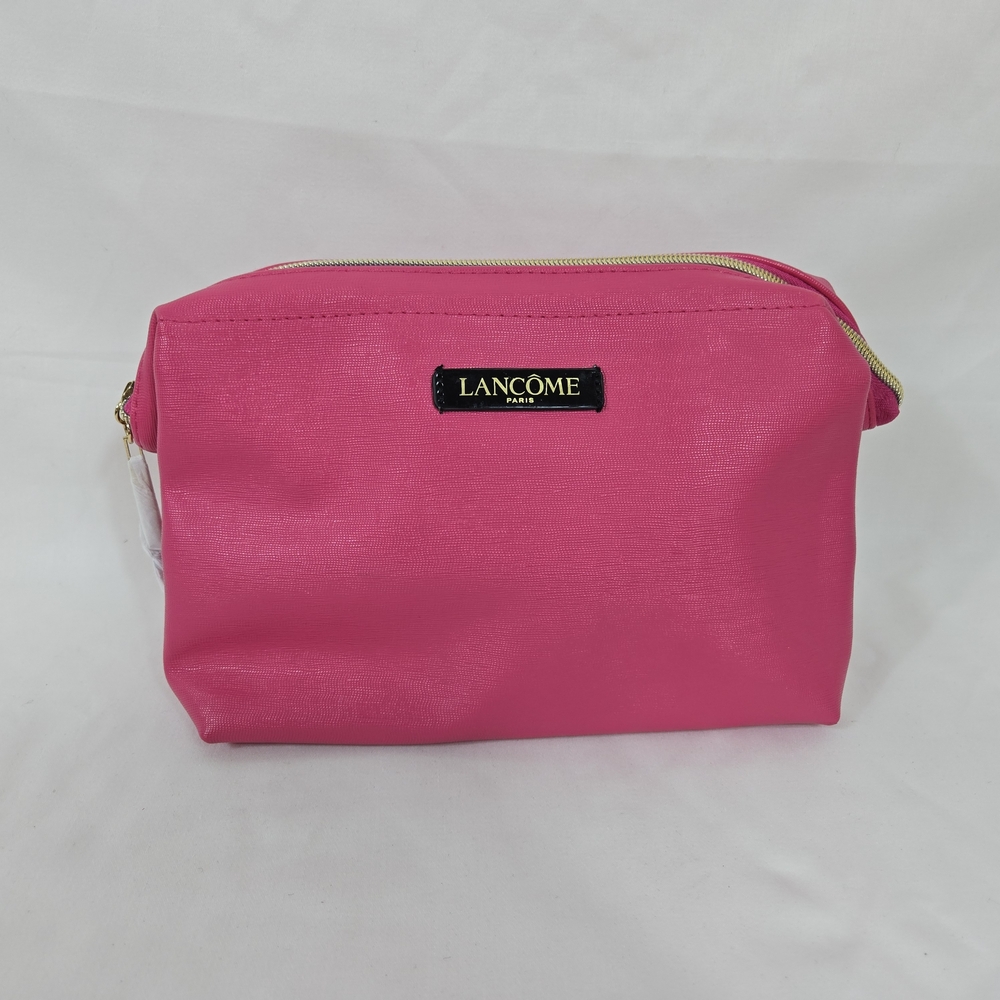 Lancôme Pink Faux Textured Leather Gold Zip 9" Toiletry Makeup Cosmetic Bag NWOT